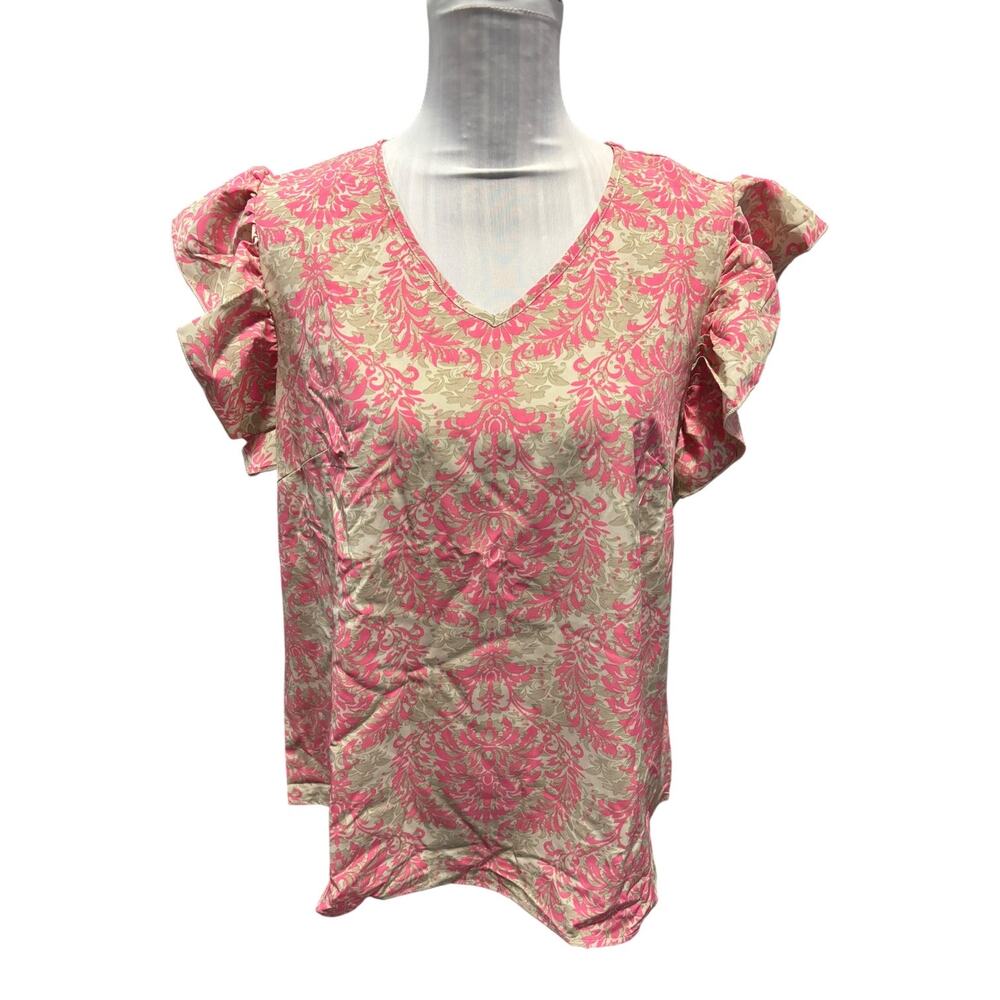 SHEIN Curve Pink & Tan Paisley Floral Blouse Size 0XL NWOT